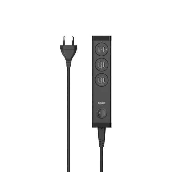 Мрежово зарядно Hama USB мулти, 6 x USB-A, 34 W, Черен