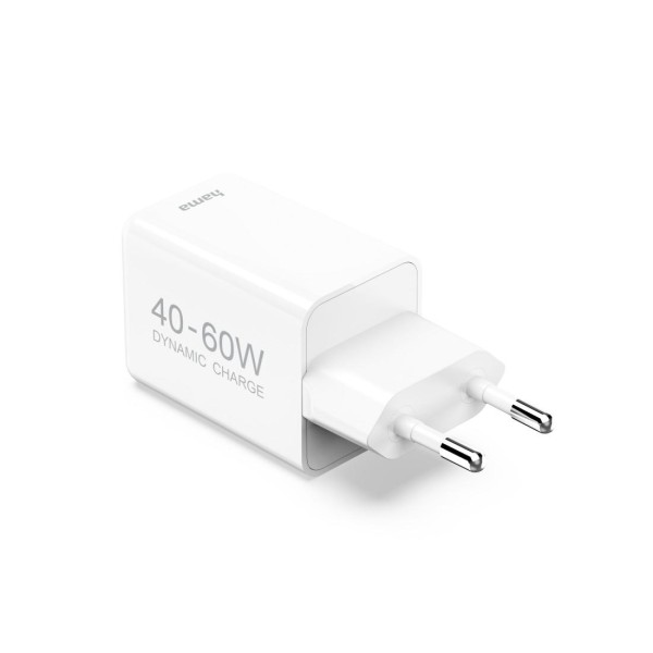 HAMA Бързо зарядно устройство, 40–60 W, GaN, USB-C, PD, Dynamic Fast Charger, бяло