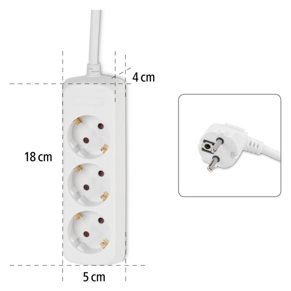 Разклонител HAMA 30569, 3 гнезда, 3.0м, защита за деца, Бял