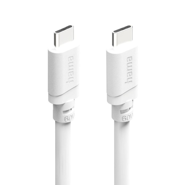 HAMA Кабел за зареждане USB-C - USB-C, 60 W, 1 m, бял