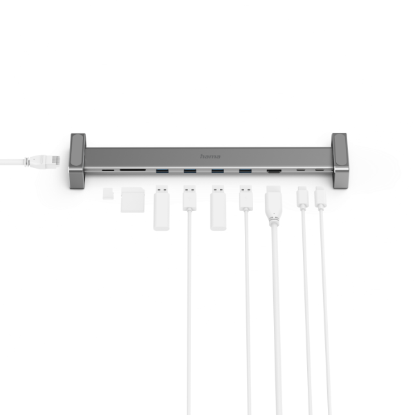 Докинг станция 9 в 1 HAMA, 4 x USB-A, USB-C, HDMI™, LAN, SD, microSD, Сив