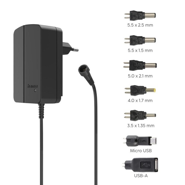 HAMA Универсално захранване, регулируемо, 1500mA, 18W, max. 12V, 7 адаптера