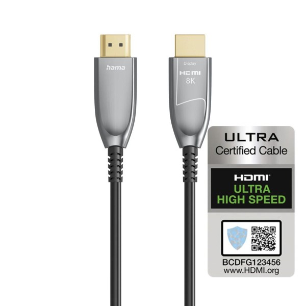 HAMA Активен оптичен HDMI кабел, ултра високоскоростен, AOC, сертифициран, 8K, 20 м