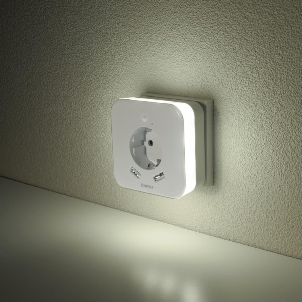 HAMA LED нощна лампа с контакт, 2x USB изхода