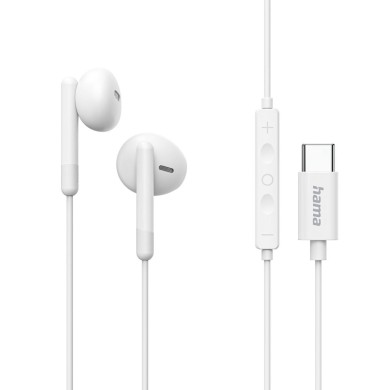 HAMA Слушалки "Season II" USB-C, накрайници, микрофон, защита от прегъване на кабел, бял
