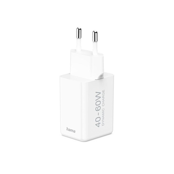 HAMA Бързо зарядно устройство, 40–60 W, GaN, USB-C, PD, Dynamic Fast Charger, бяло