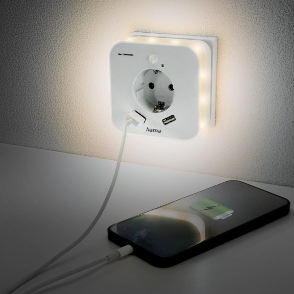 HAMA LED нощна лампа с контакт, 2x USB изхода