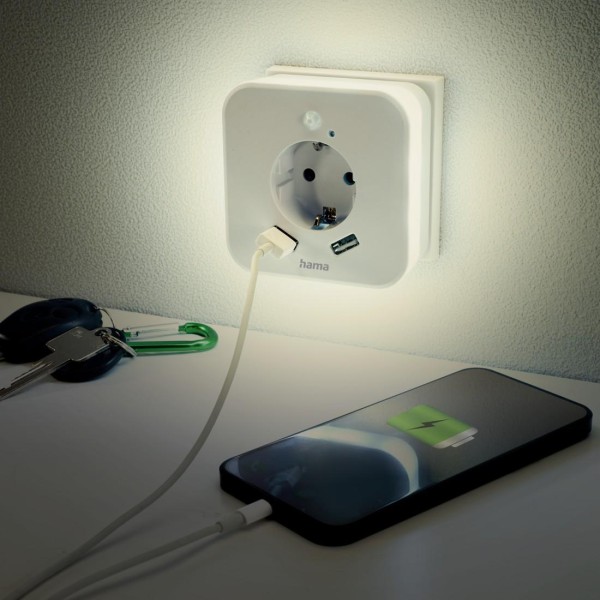 HAMA LED нощна лампа с контакт, 2x USB изхода