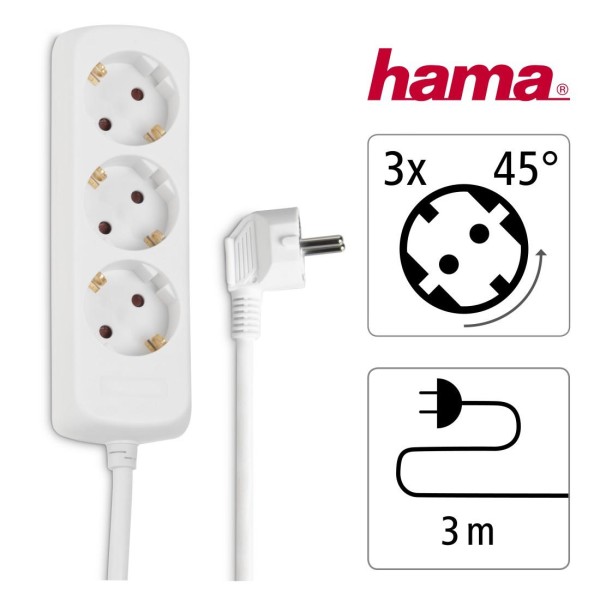 Разклонител HAMA 30569, 3 гнезда, 3.0м, защита за деца, Бял
