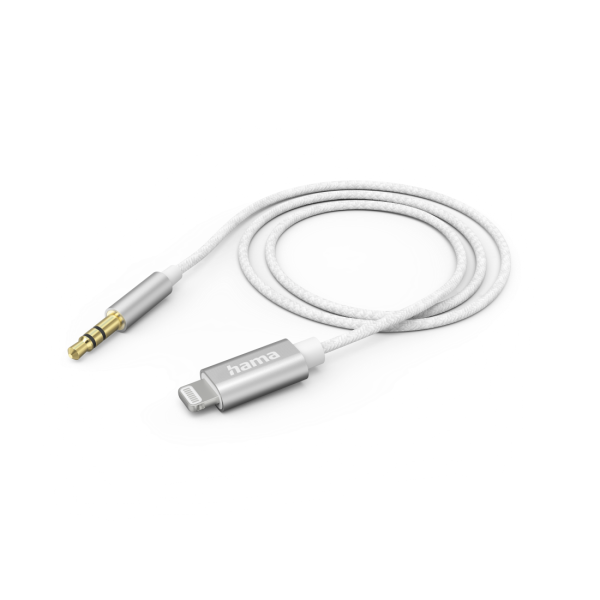 Аудио кабел HAMA, Lightning мъжко - 3.5 mm жак мъжко, 1.0 м, Бял