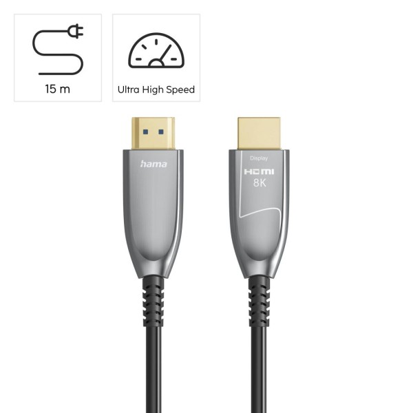 HAMA Активен оптичен HDMI кабел, ултра високоскоростен, AOC, сертифициран, 8K, 15 м